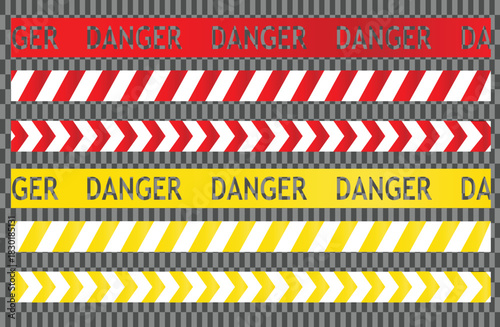 Set of danger and warning tapes with red and yellow colors featuring text and chevron patterns for construction or hazard areas illustration