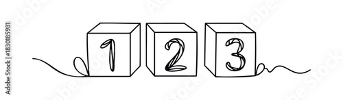 Sequential blocks with numbers one two and three in a continuous line drawing style symbolizing order and progression for educational or developmental concepts.