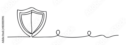 Modern continuous line drawing of a shield symbol representing protection and security, perfect for concepts of safety and defense in digital or physical realms.