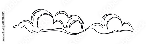 Simple graphic line drawing of stylized clouds with flowing curves and a smooth wavy bottom, perfect for adding a whimsical touch to designs and representing weather or dreams.