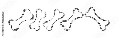 Set of stylized dog bones in black outline for graphic use in pet related projects or playful themes