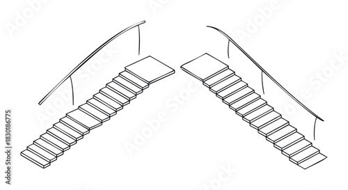Modern architectural stairs with curved railings offer elegant ascent and descent options for building entries, public spaces, and residential access, providing stylish movement between
