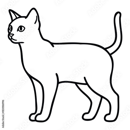 Simple outline of a black cat standing, perfect for use in pet care materials, veterinary clinics, and animal adoption promotions