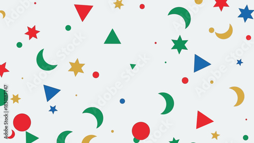 Playful abstract geometric shapes scattered colorful pattern on a clean light background design