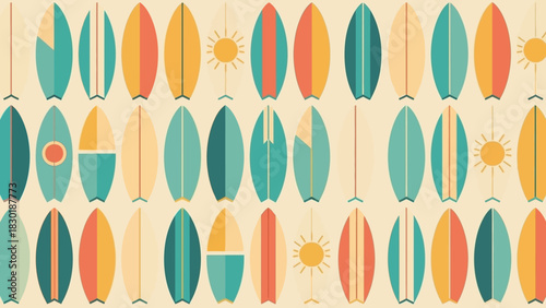 Retro surfboards pattern design evoking beach vibes and summer adventures through a series of