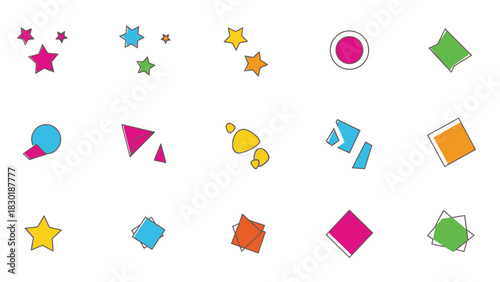 Playful geometric assortment vibrant shapes for celebratory design applications and backgrounds