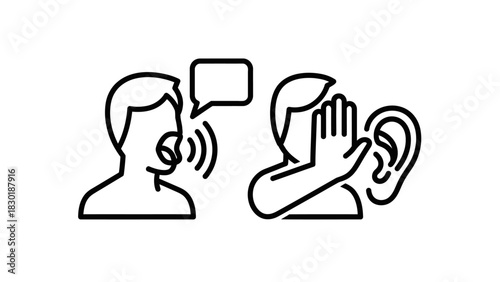 Minimalistic line art depicting communication challenges and deafness awareness campaign concept