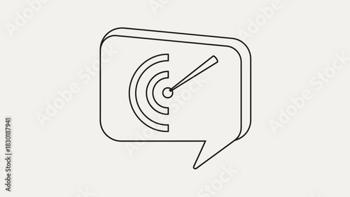 Minimalistic line drawing of speech bubble displaying signal or radar icon communication