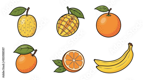 Illustrated assortment of vibrantly colored fruits, showcasing nature's sweetness and abundance