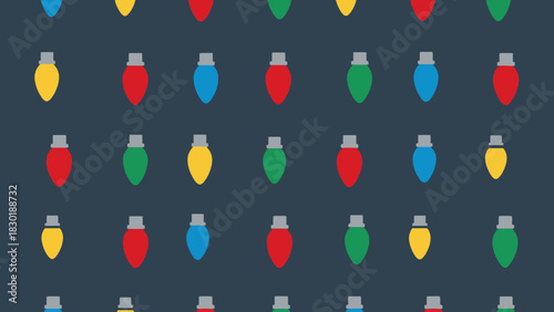 Festive seamless pattern of colorful decorative holiday lights on a dark blue background