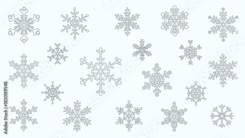 Elegant array of intricate snowflake outlines creating a wintery aesthetic backdrop