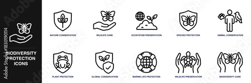 Biodiversity Protection Line Icon Set