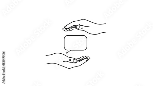 Conceptual illustration representing communication with speech bubble cradled by caring hands in a