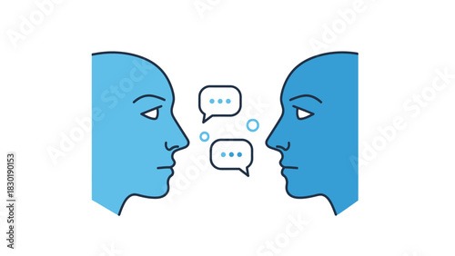 Conceptual illustration of interpersonal communication with abstract blue human profiles