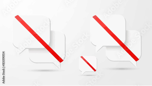 Conceptual illustration of communication censorship featuring crossed-out speech bubbles