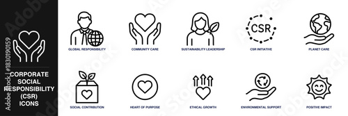 Corporate Social Responsibility (CSR) Line Icon Set