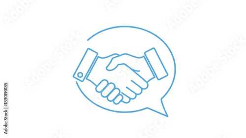 Conceptual handshake within speech bubble symbolizing partnership and agreement message