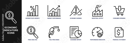 Economic Indicators Line Icon Set