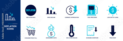 Deflation Blue Colored Outline Icon Set