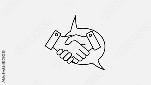 Communicating Partnerships: A minimalist handshake symbol within a speech bubble design