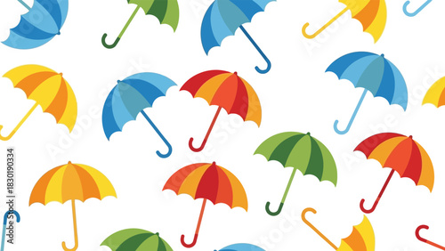 Colorful umbrella pattern with various shapes and styles offering protection from rain showers