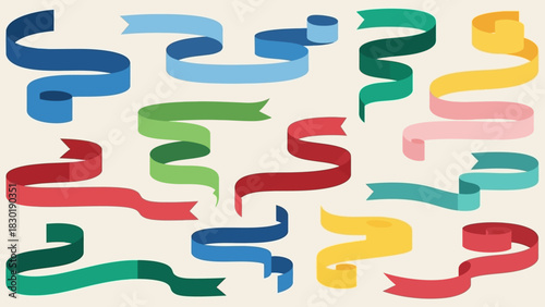 Colorful Ribbon Assortment for Graphic Design Projects and Creative Decorations