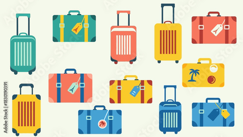 Colorful illustrated suitcase collection evokes feelings of exploration and journeying