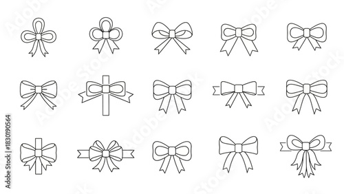 Collection of hand-drawn ribbon bows, a versatile design resource with delicate lines offering
