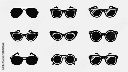 Collection of diverse sunglasses styles, showcasing design variations and sun protection options