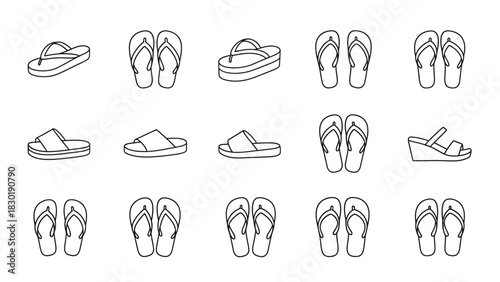 Assorted footwear line art vector illustration perfect for summertime apparel design