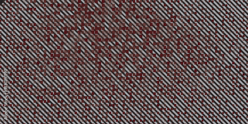 Black halftone pattern gradient background. White lines with red pixelated dotted texture overlay. Vector backdrop for poster, banner, advertisement.