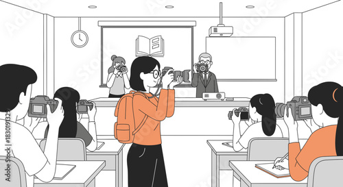 Enthusiastic photography students learning in a lively classroom setting