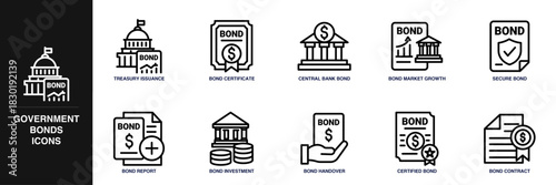 Government Bonds Line Icon Set