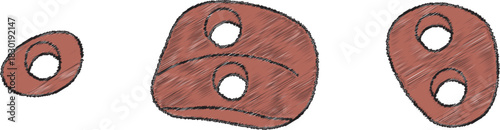 Small brown climbing holds with bolt holes