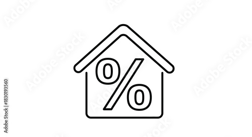 Illustration depicting a house with a percentage sign representing mortgage rates or property value