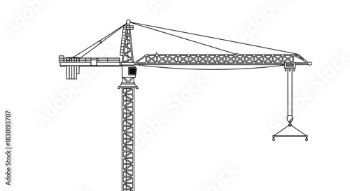Detailed architectural drawing of a tower crane with intricate geometric patterns construction