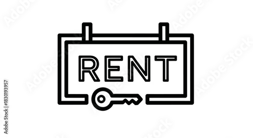 Minimalist rent sign vector illustration ideal for real estate and property management with key