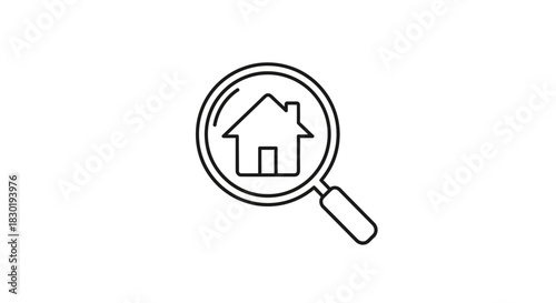 House hunting concept with magnifying glass over house icon for real estate search