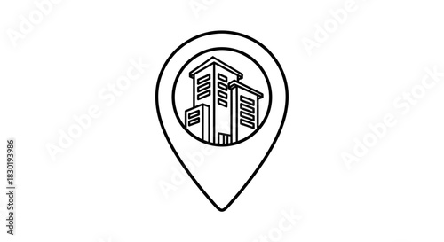 Location icon with modern buildings perfect for real estate mapping application design minimalist