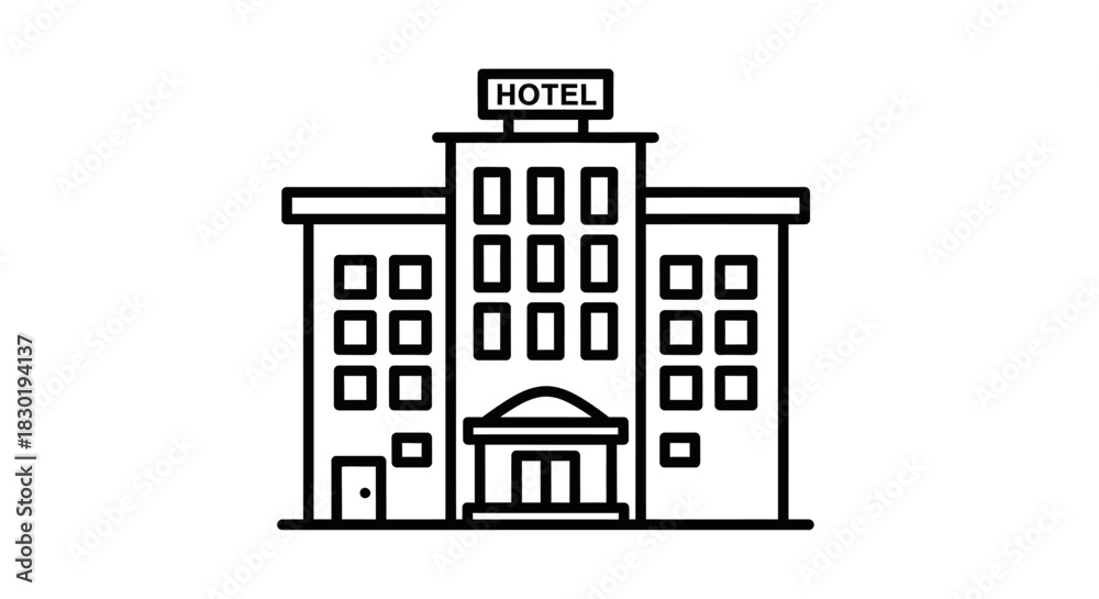 Obraz premium Minimalist hotel building icon design for travel accomodation and tourism branding