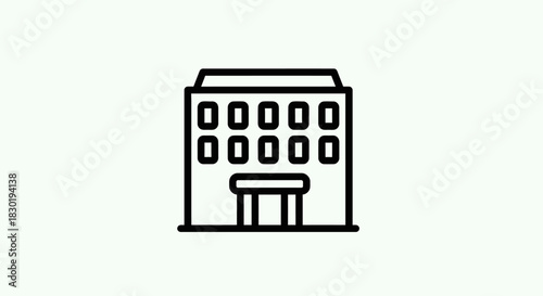 Minimalistic line art building icon representing corporate architecture and real estate development
