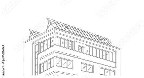 Modern building featuring solar panels, showcasing sustainable architecture and renewable energy