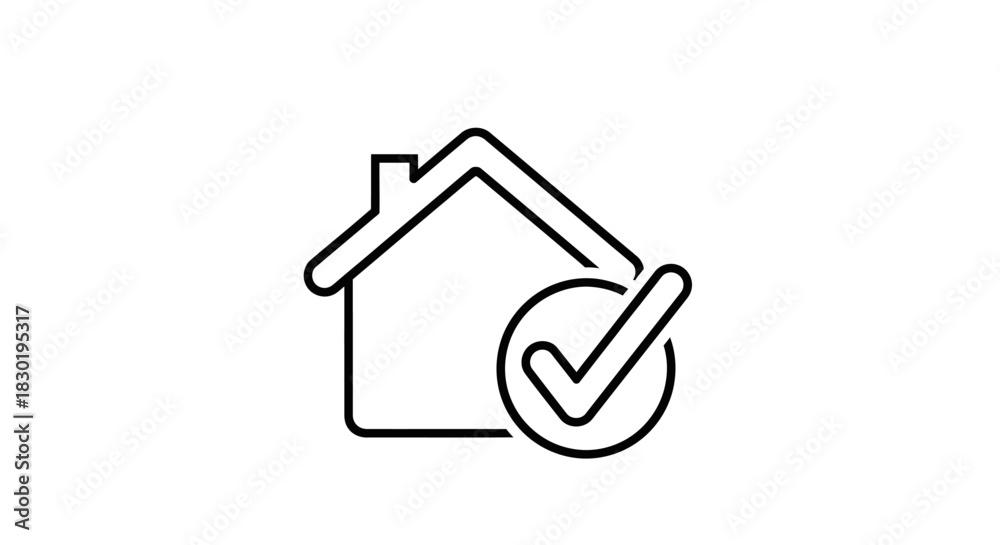 Fototapeta premium Approved home ownership concept in minimalist outline design on white background