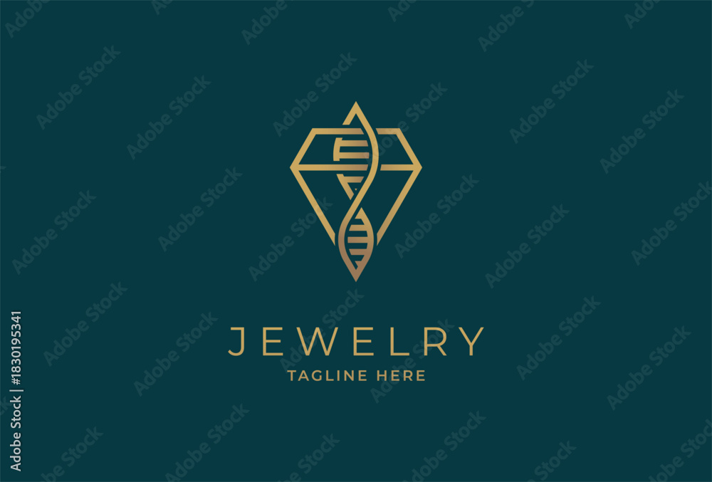 Fototapeta premium Diamond logo, diamond with DNA icon combination, usable for branding and business logos, Flat Logo Design Template, vector illustration