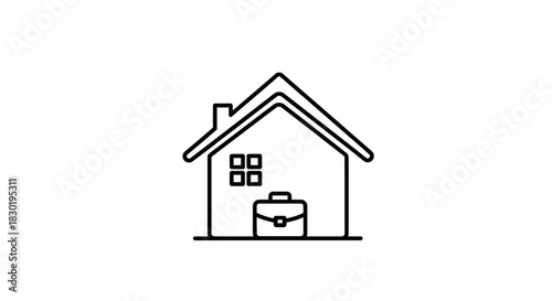 Minimalist line art illustration representing working from home concept depicting a house and
