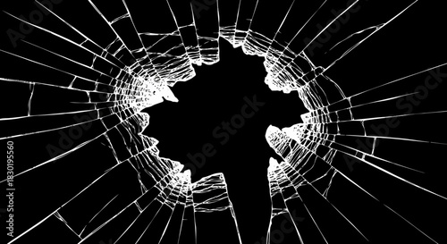 Dramatic Broken Glass Effect on Black Backdrop for Graphic Design Element