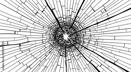 Shattered glass effect with radial cracks and a central point of impact graphic