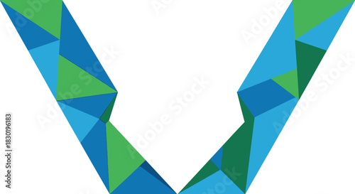 Geometric design featuring shades of blue and green in a V formation concept