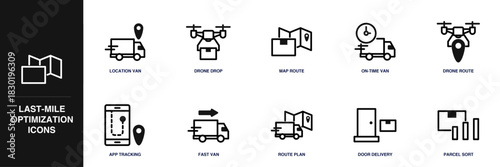 Last-Mile Optimization Line Icon Set