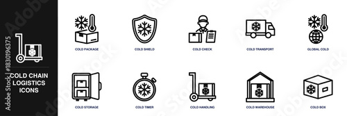Cold Chain Logistics Line Icon Set